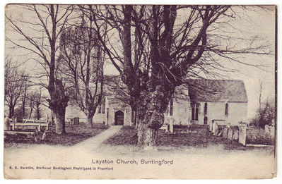 002 - Layston Church
E.E.Darville the stationers in Buntingford this card is postmarked Buntingford and dated as 27th Aug 1908.
