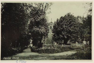 007 - Layston Church
c1934 image showing the picket fence and access path from the roadway up to the avenue of lime trees on the site.

